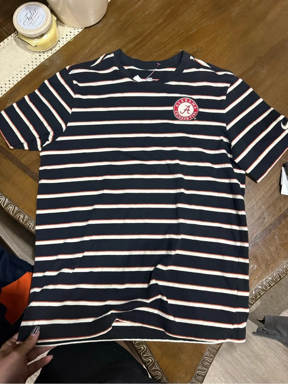 Nike Black/White/Red Striped Tee with Alabama Patch